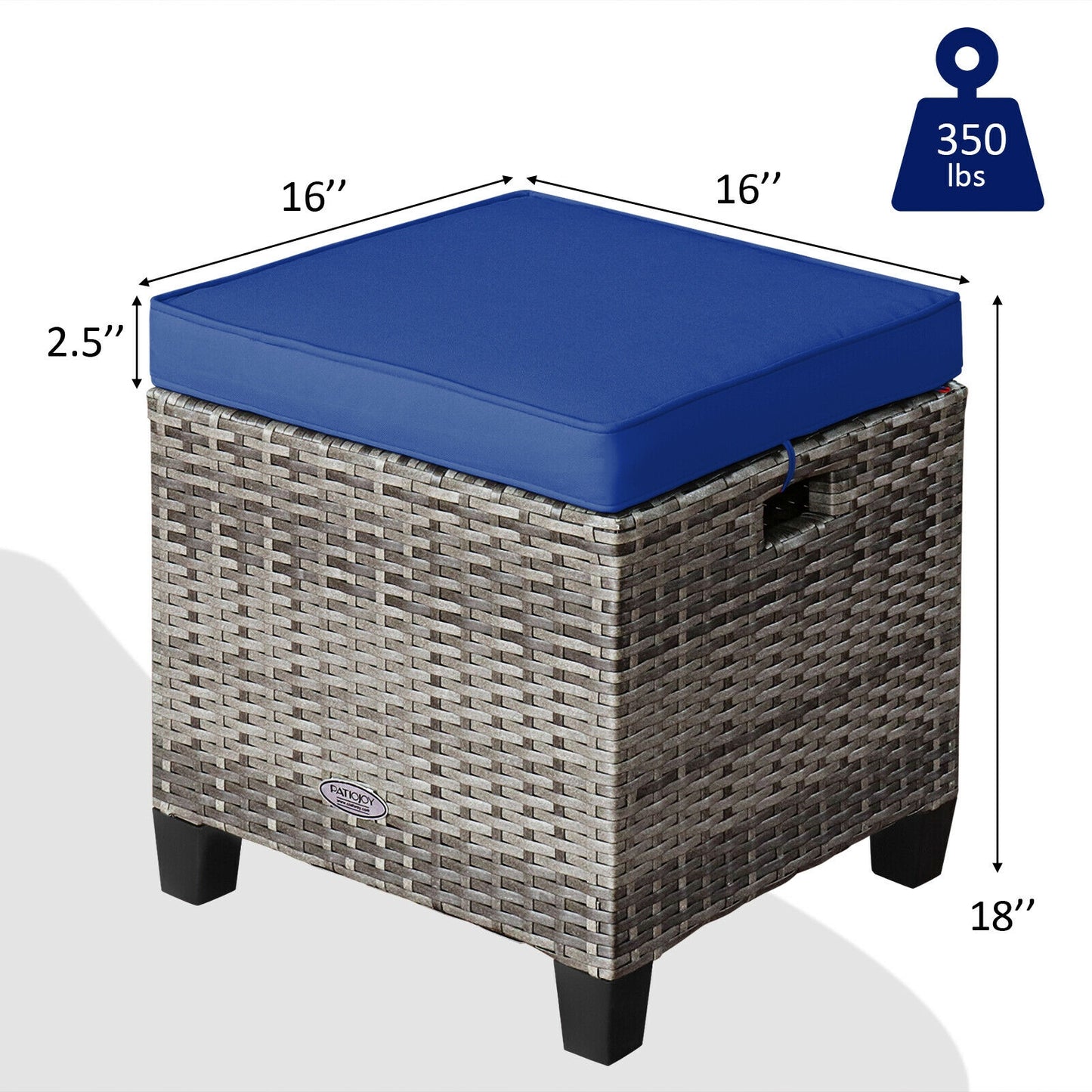 Patio Rattan Ottoman Set with Removable Cushions (2-Piece)