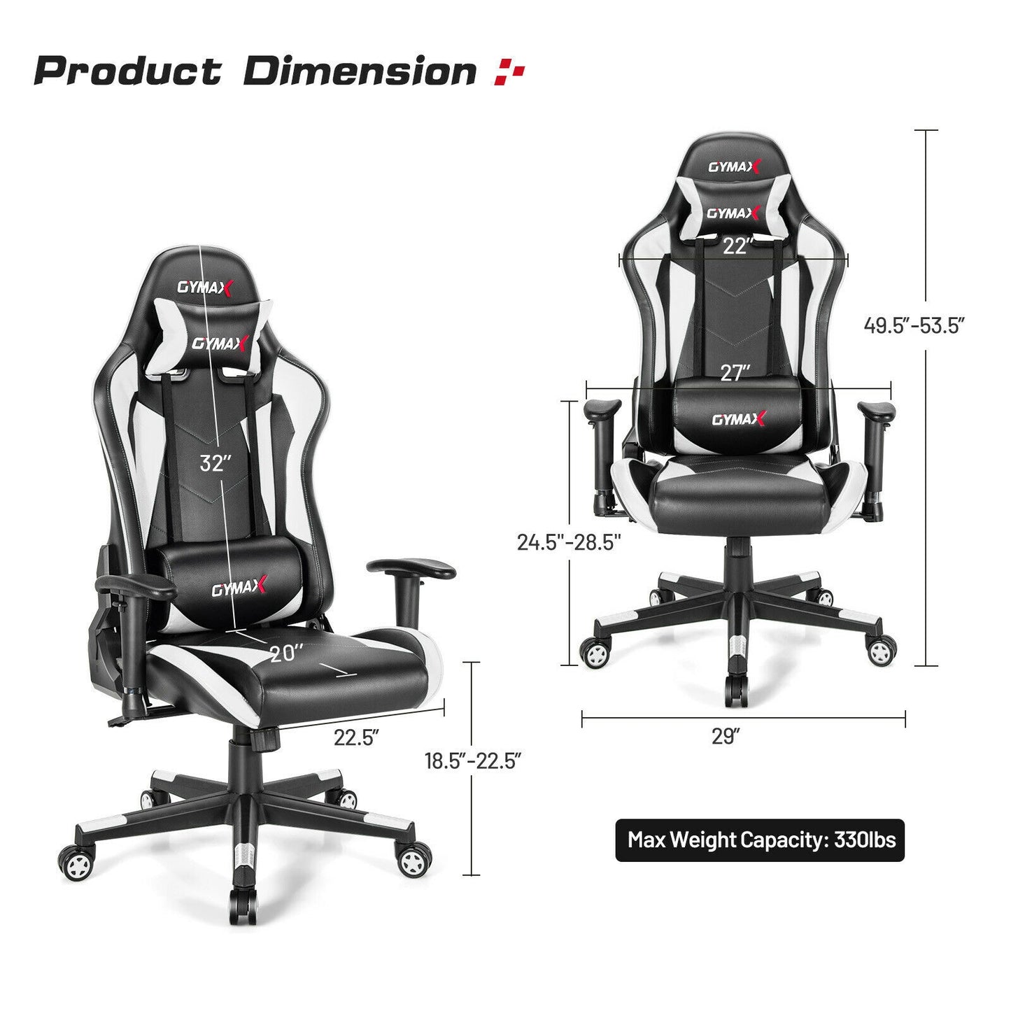 Gaming Chair Adjustable Swivel Racing Style with Lumbar Support