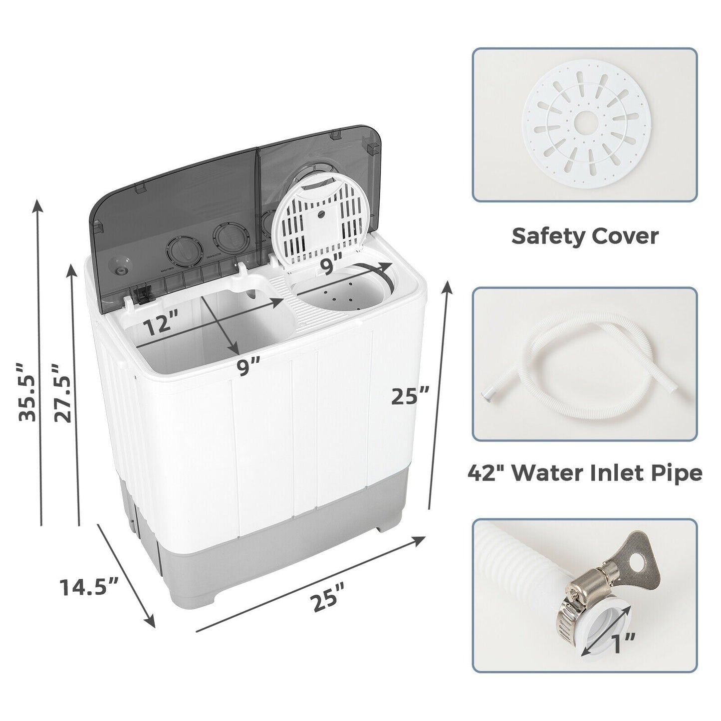 2-in-1 Portable 22lbs Capacity Washing Machine with Timer Control