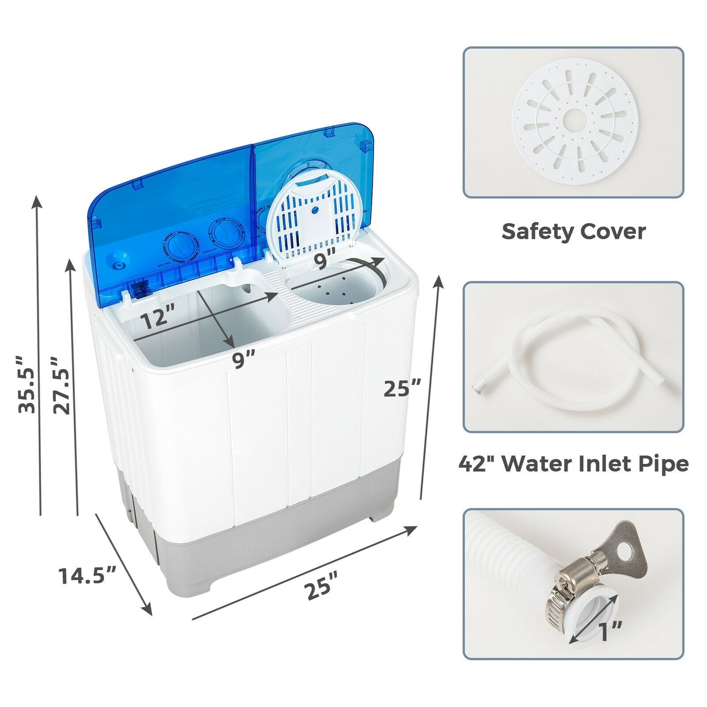 2-in-1 Portable 22lbs Capacity Washing Machine with Timer Control