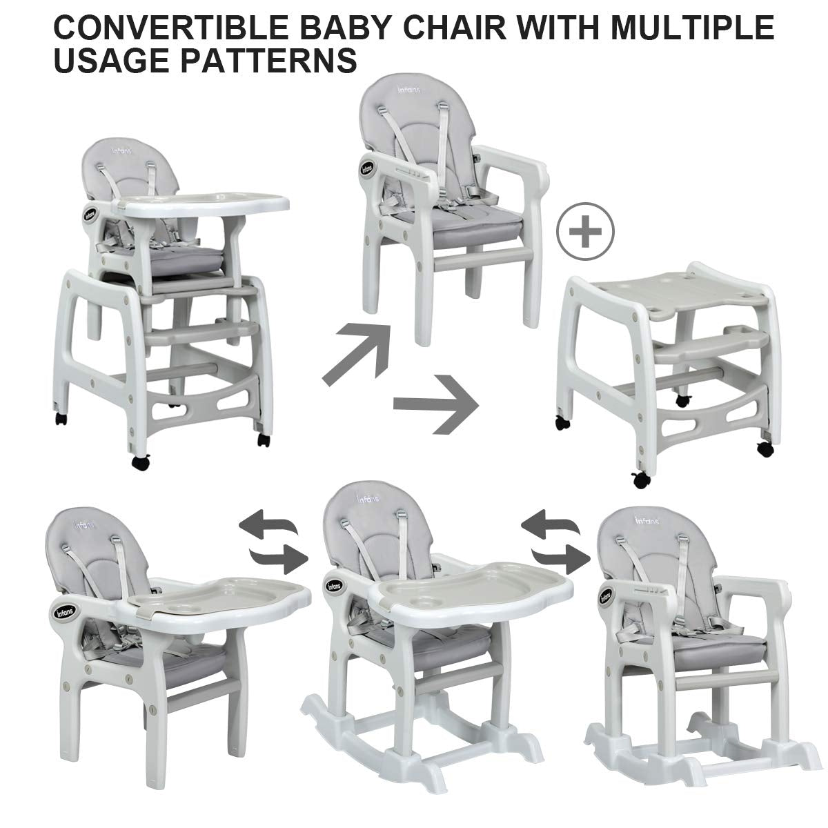 3-in-1 Convertible High Chair with Lockable Wheels
