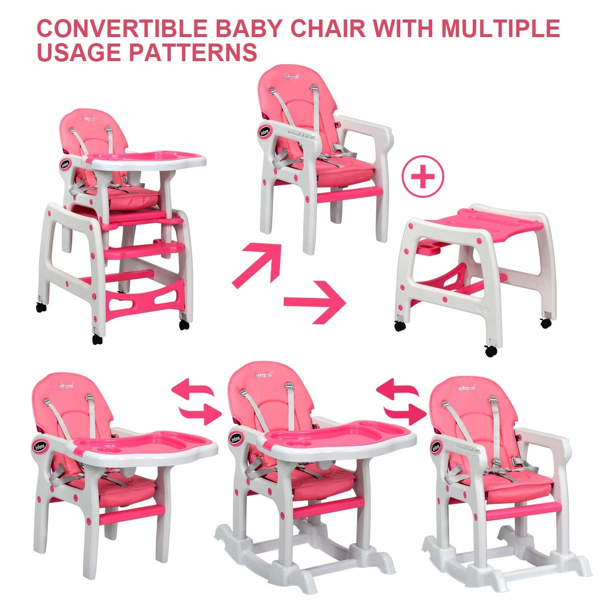 3-in-1 Convertible High Chair with Lockable Wheels