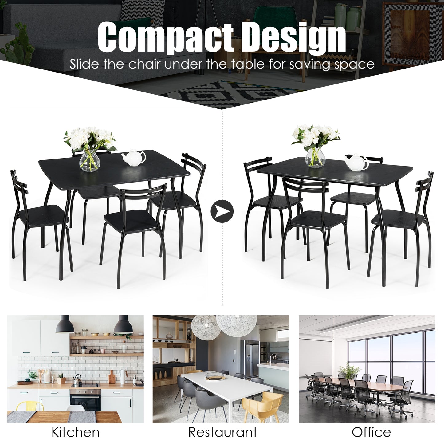 5-Piece Dining Table Set with 4 Chairs and Steel Frame