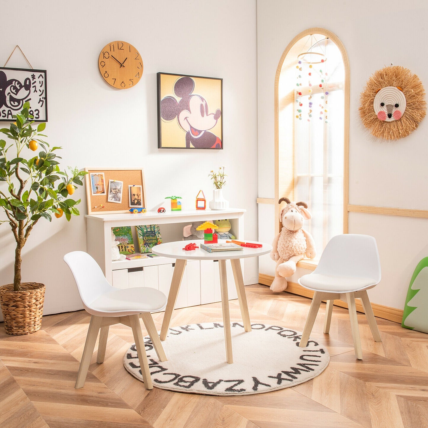 Kids Activity Table and 2 Chairs Set with Cushioned Seats