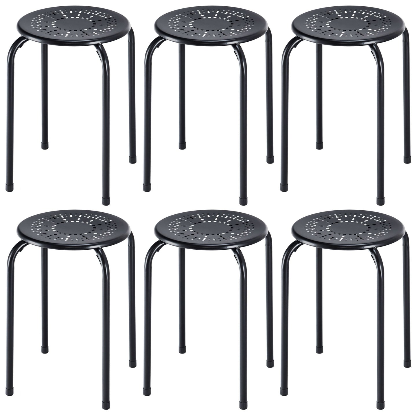 Stackable Metal Stools with Daisy Design - Set of 6