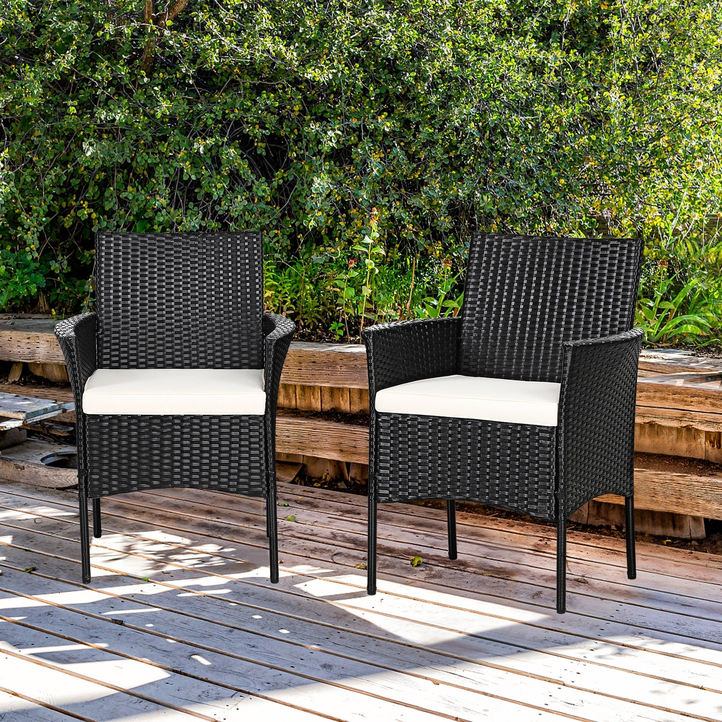 Patio Wicker Dining Chairs Set of 2 with Cushions