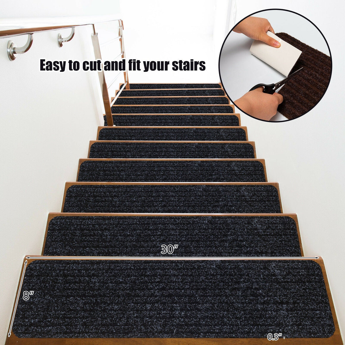 15 Pieces 30 x 8 Inch Slip Resistant Soft Stair Treads Carpet
