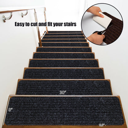 15 Pieces 30 x 8 Inch Slip Resistant Soft Stair Treads Carpet