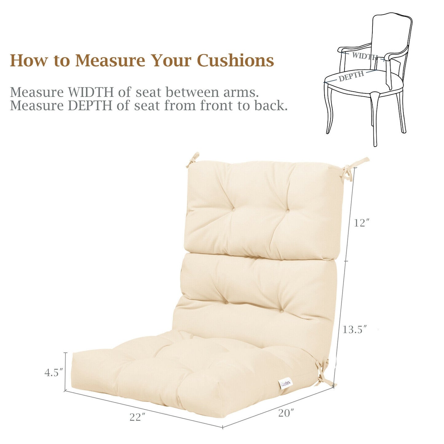 Tufted Outdoor Chair Cushion 44x22 Inch High Back Pad