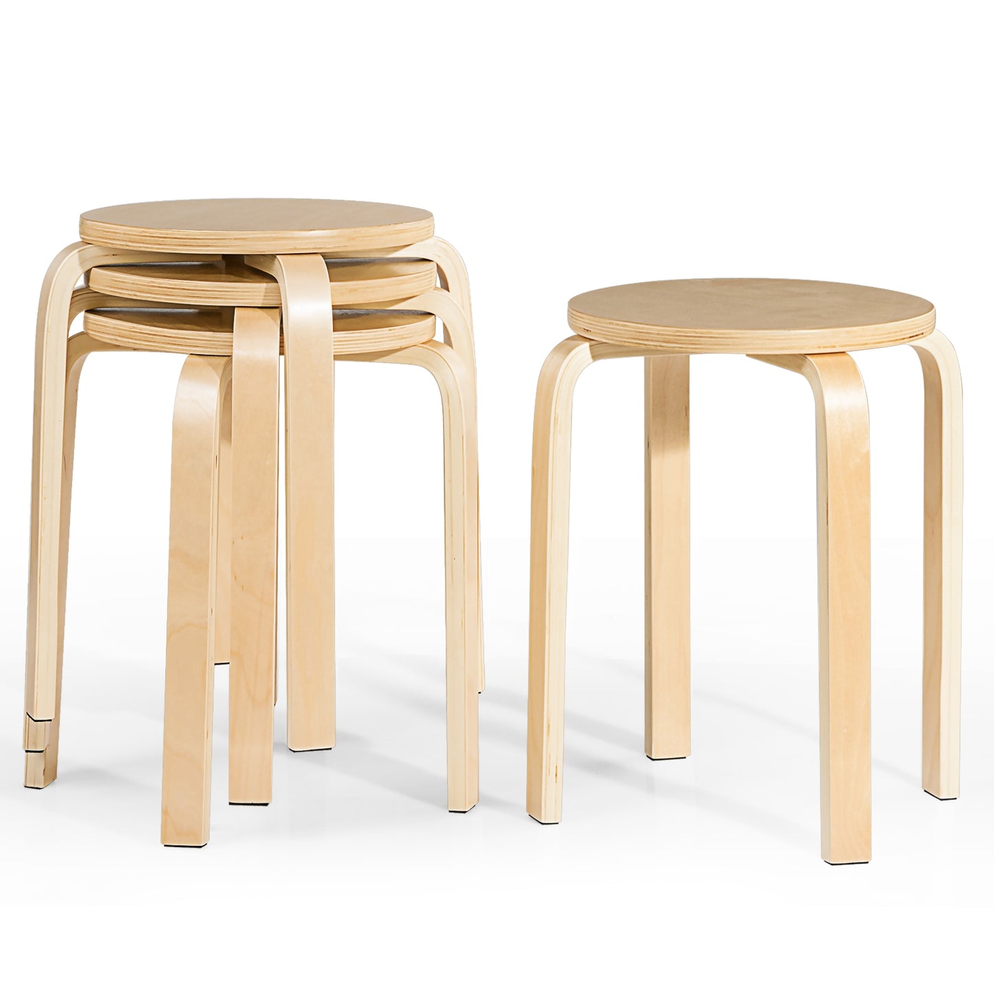 18-Inch Backless Wooden Dining Chairs - Set of 4
