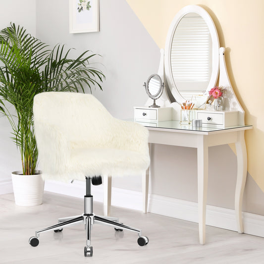 Fluffy Faux Fur Swivel Office Chair with Adjustable Height