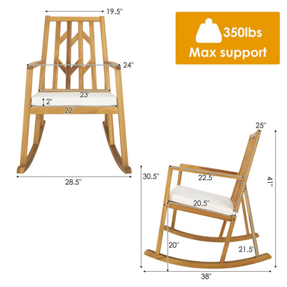 Acacia Wood Patio Rocking Chair with Cushion and Armrests