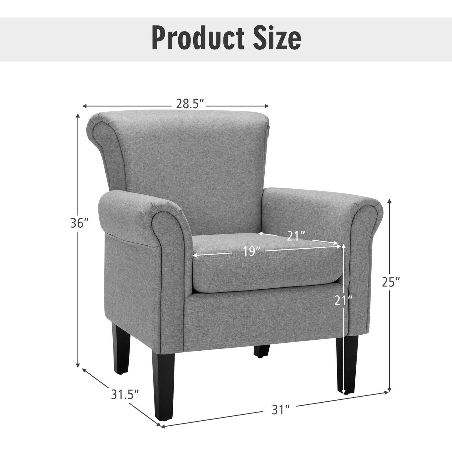 Upholstered Accent Chair with Adjustable Foot Pads
