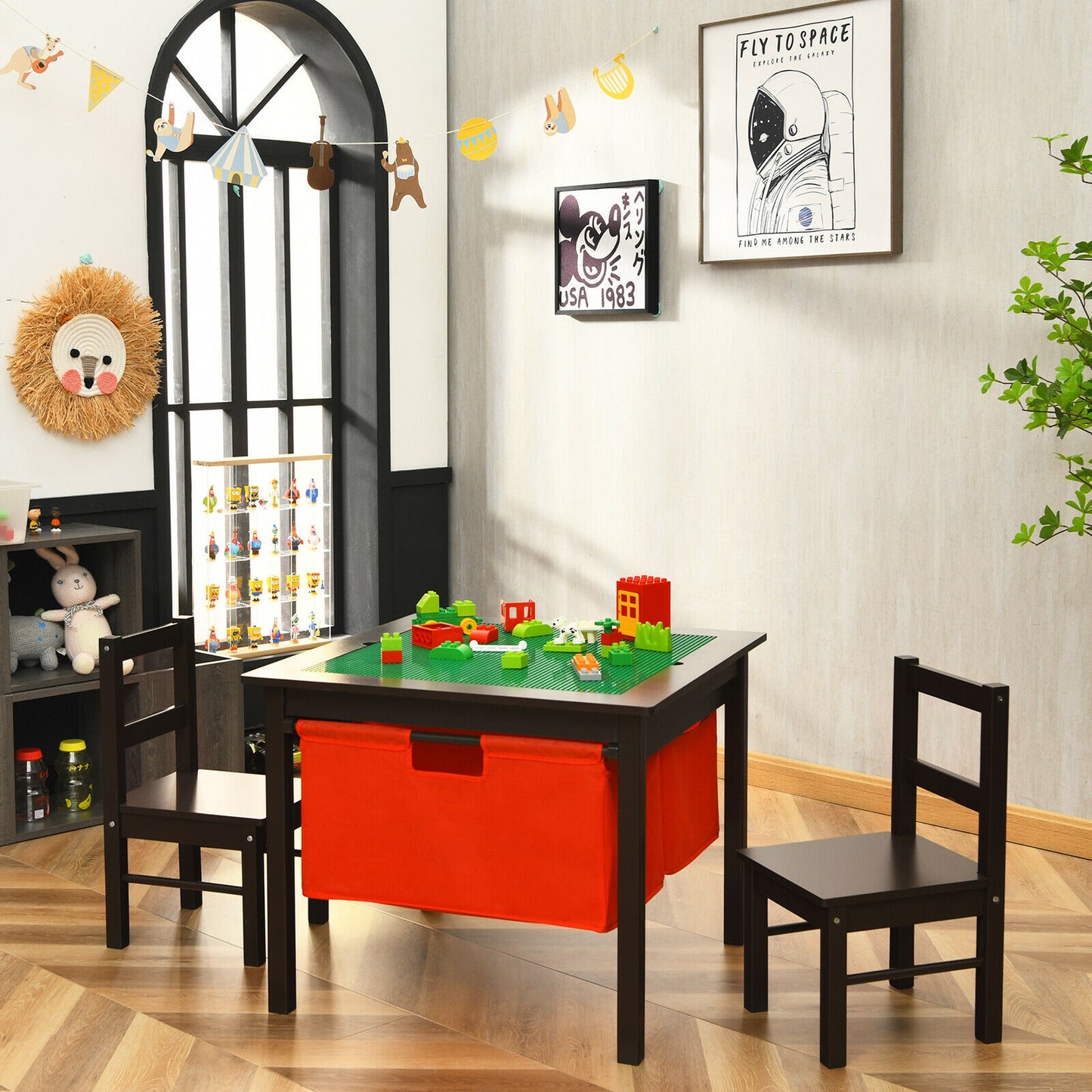Kids Activity Table and 2 Chairs Set with Storage Drawers