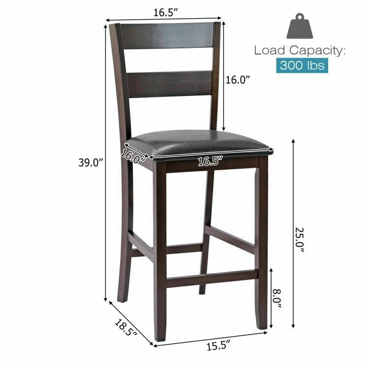 Upholstered Bar Stools Set of 2 with PU Leather Seats