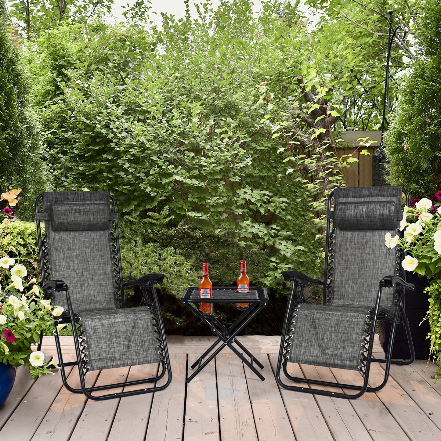 Zero Gravity Reclining Lounge Chairs with Table Set (3-Piece)
