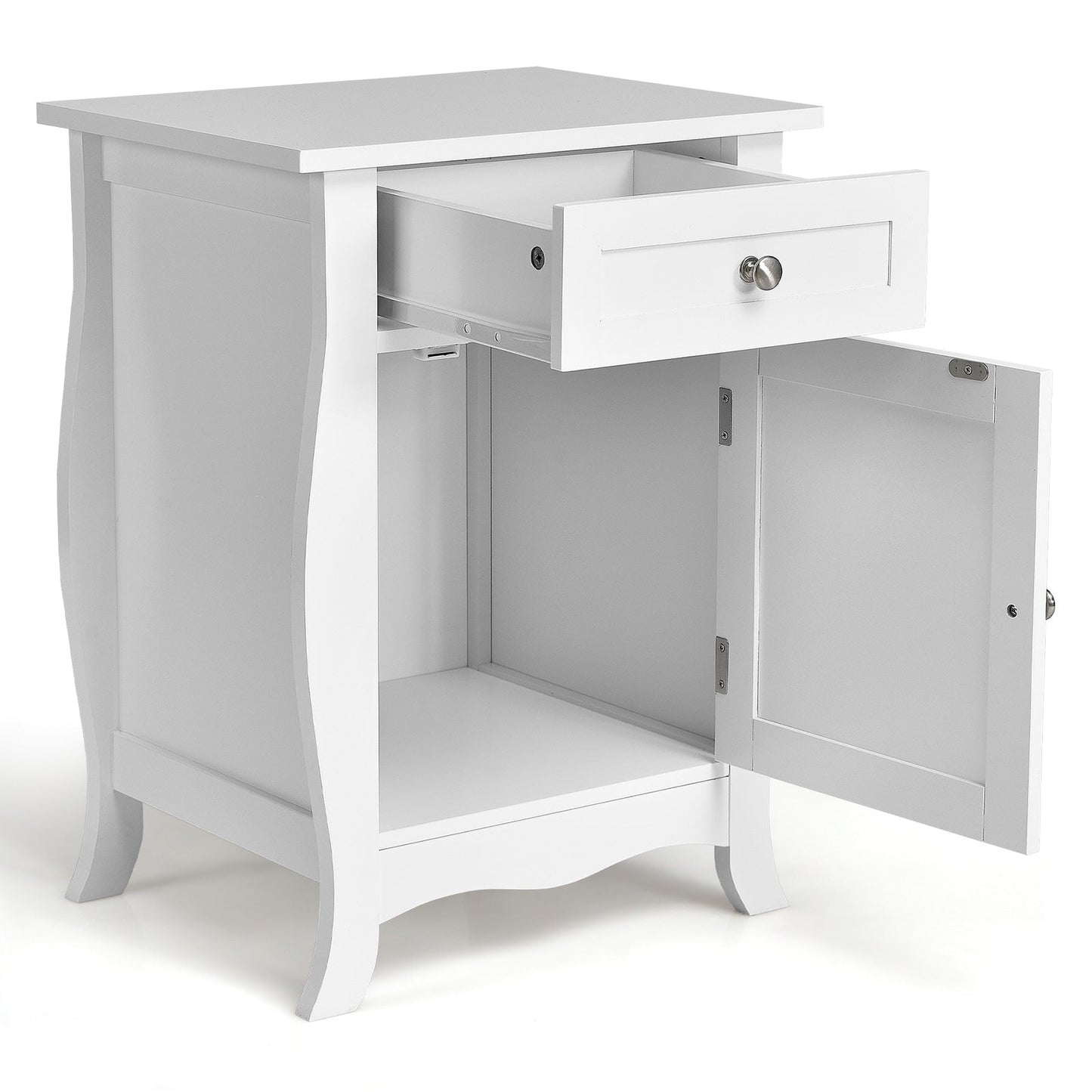 Wooden Accent End Table with Drawer Storage Cabinet Nightstand-White