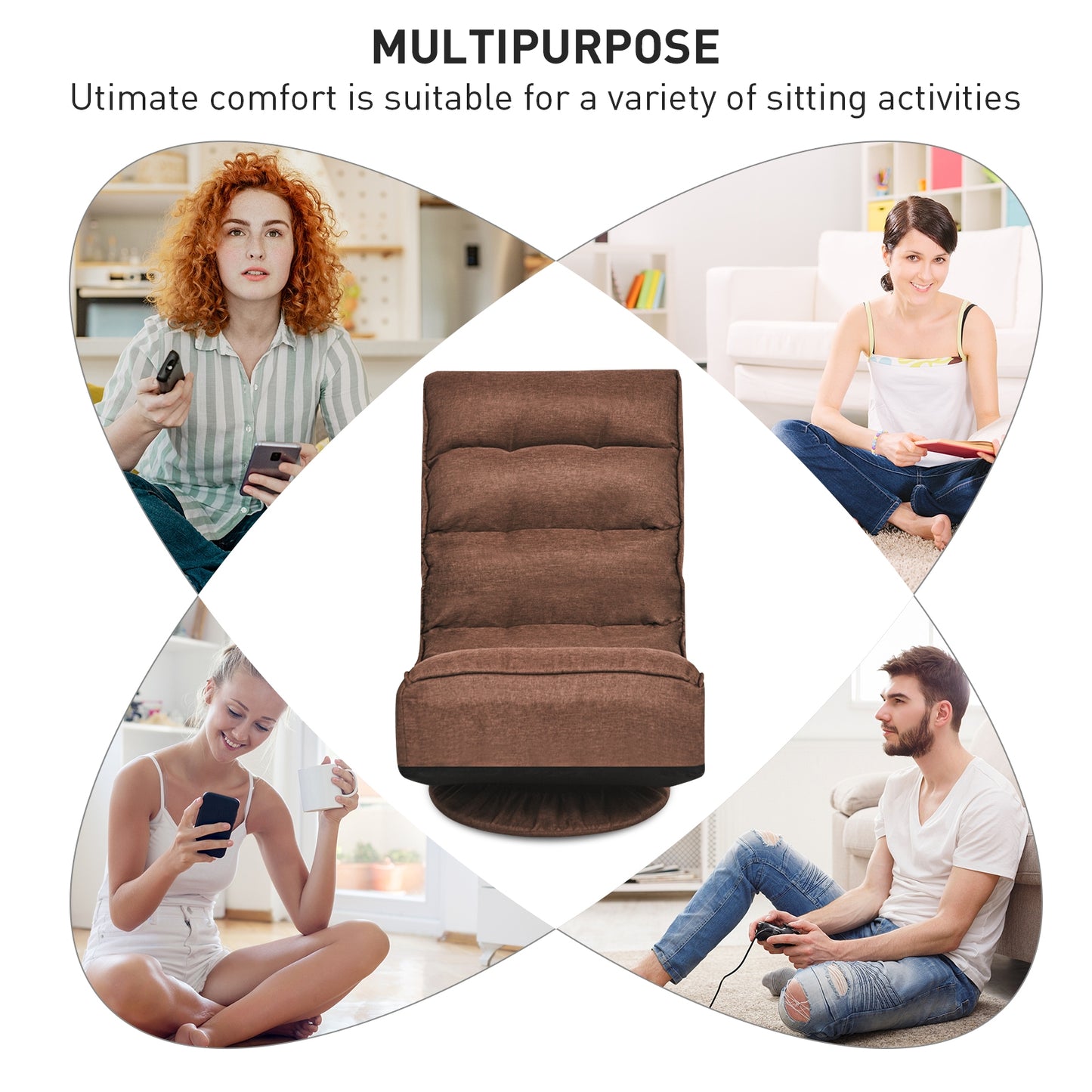 Folding Floor Gaming Chair with 360° Swivel Base