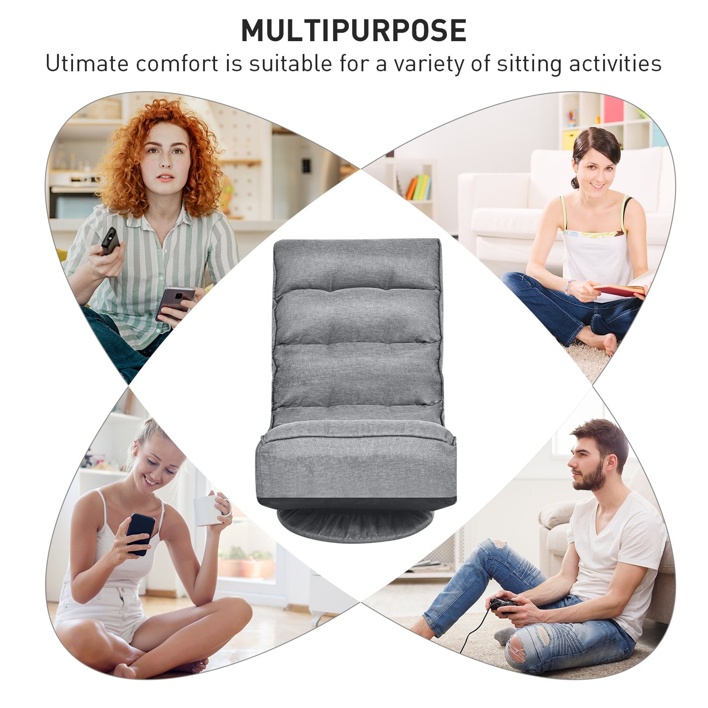 Folding Floor Gaming Chair with 360° Swivel Base