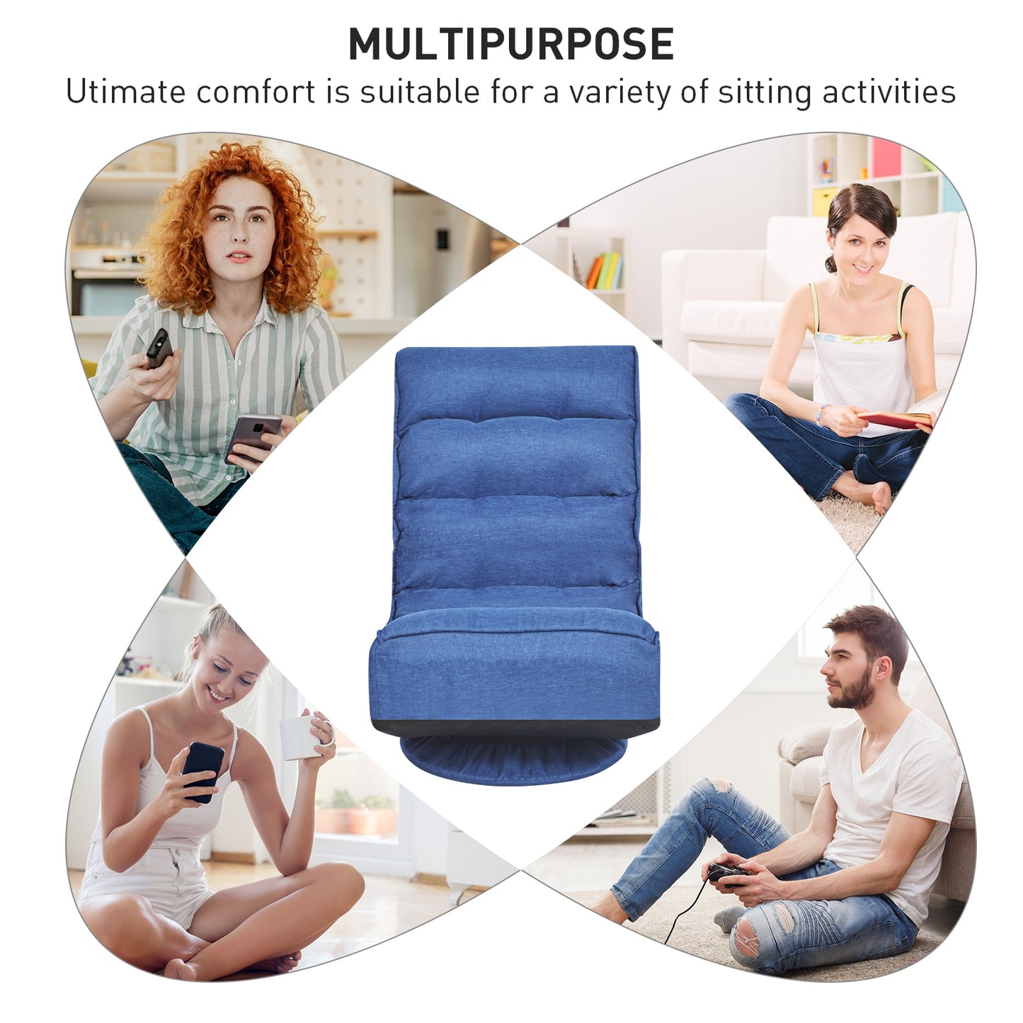 Folding Floor Gaming Chair with 360° Swivel Base
