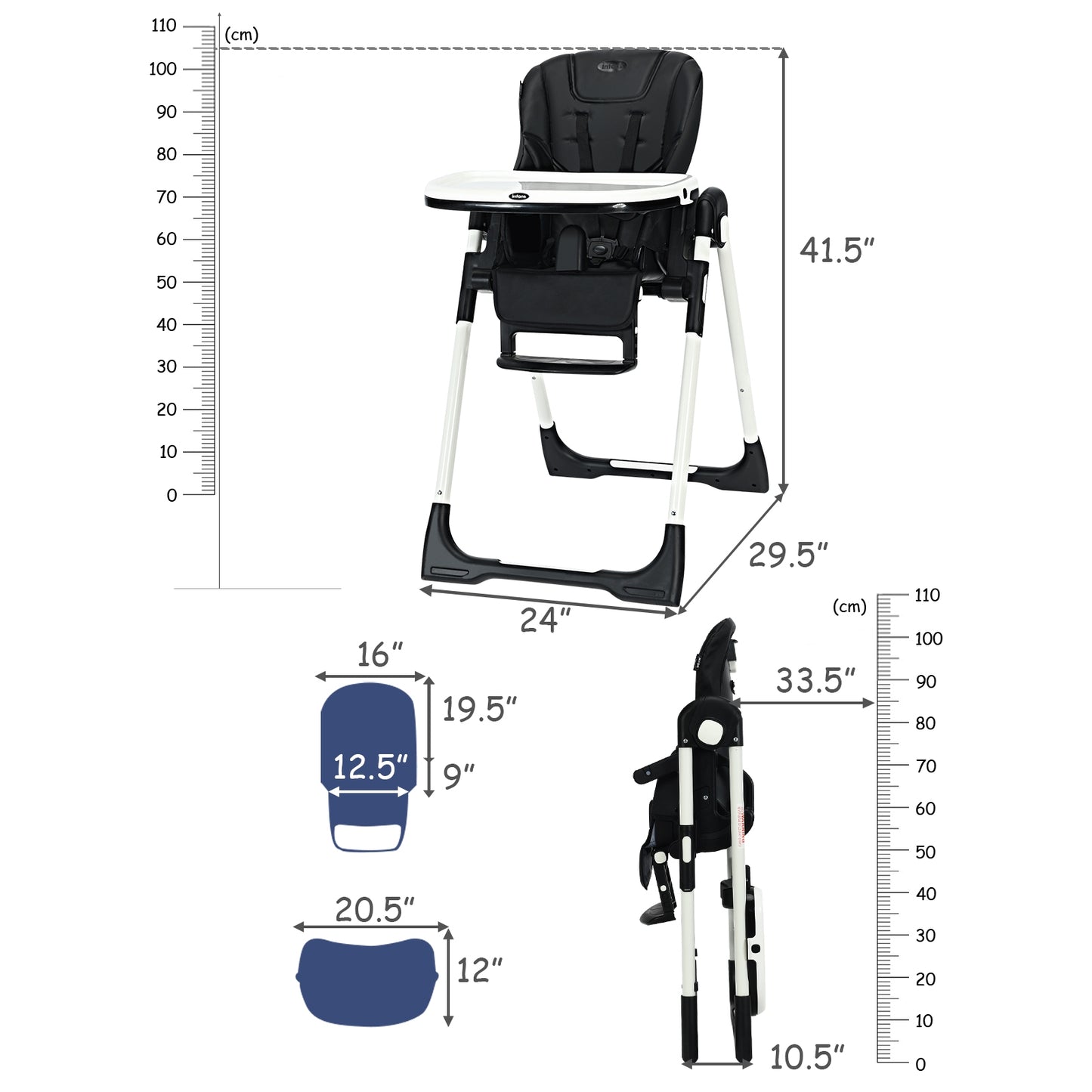 Foldable High Chair with Adjustable Backrest and Height