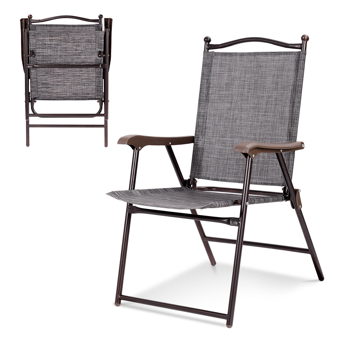 Folding Sling Back Patio Chairs Set of 2