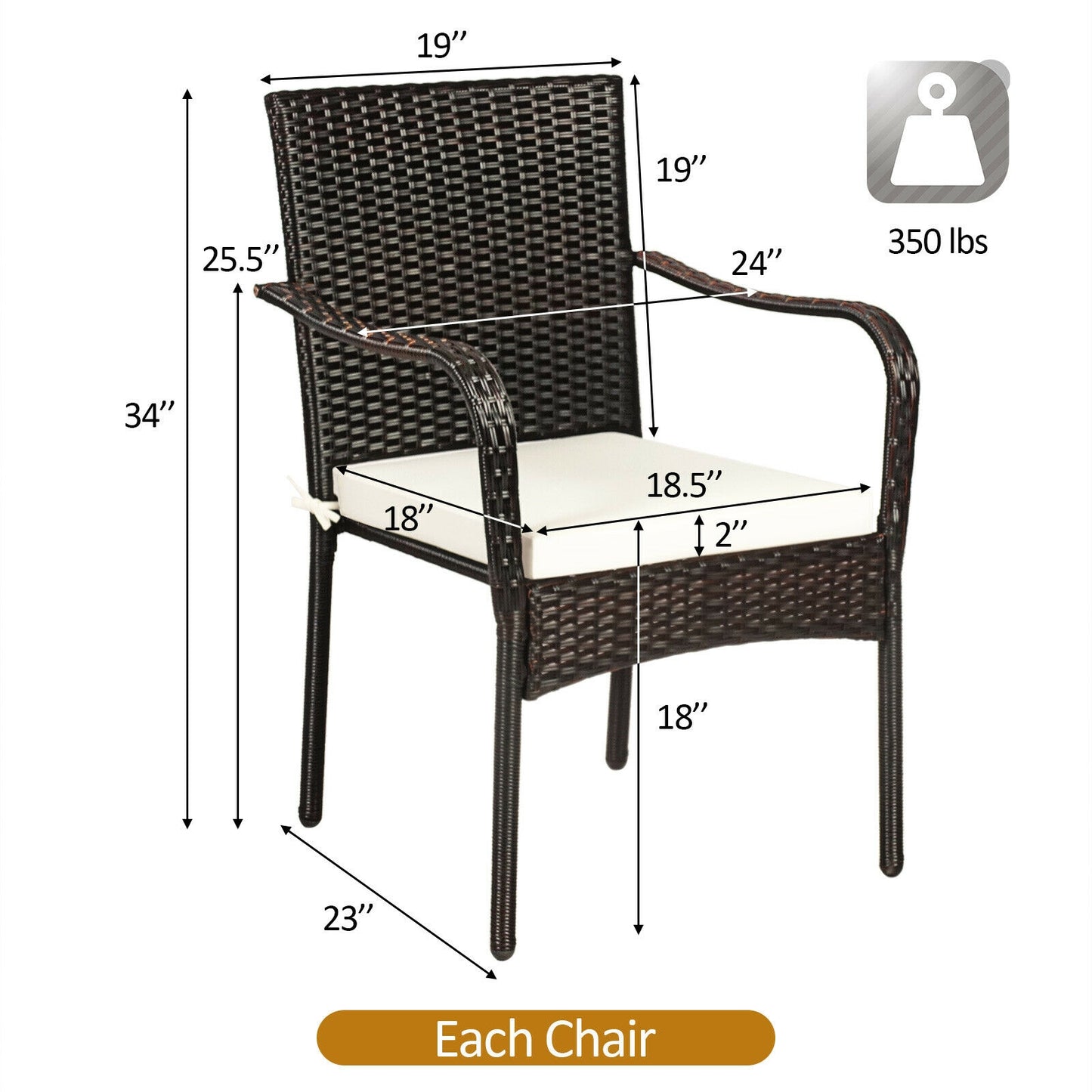 Stackable Patio Dining Chairs Set of 4 with Cushions