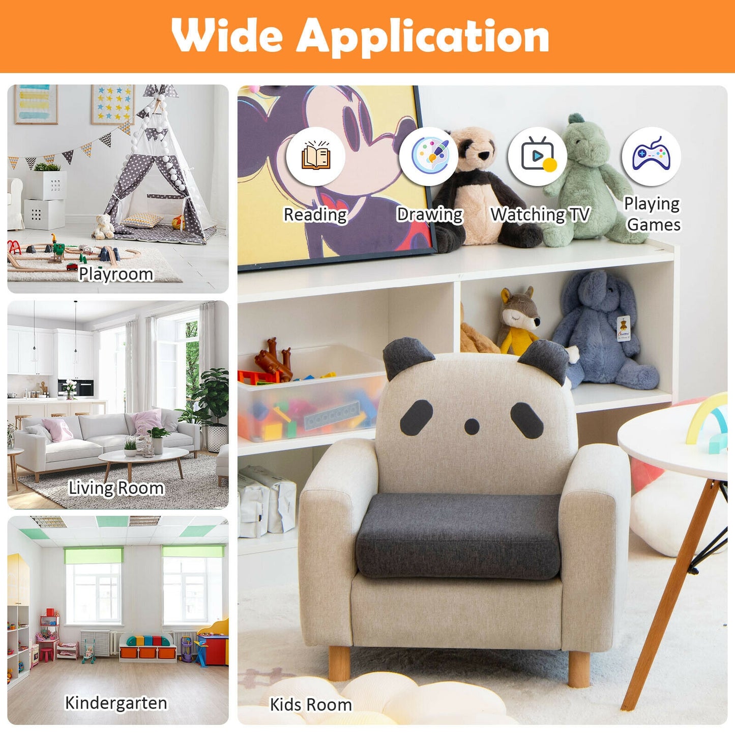Kids Sofa with Armrests and Thick Cushion