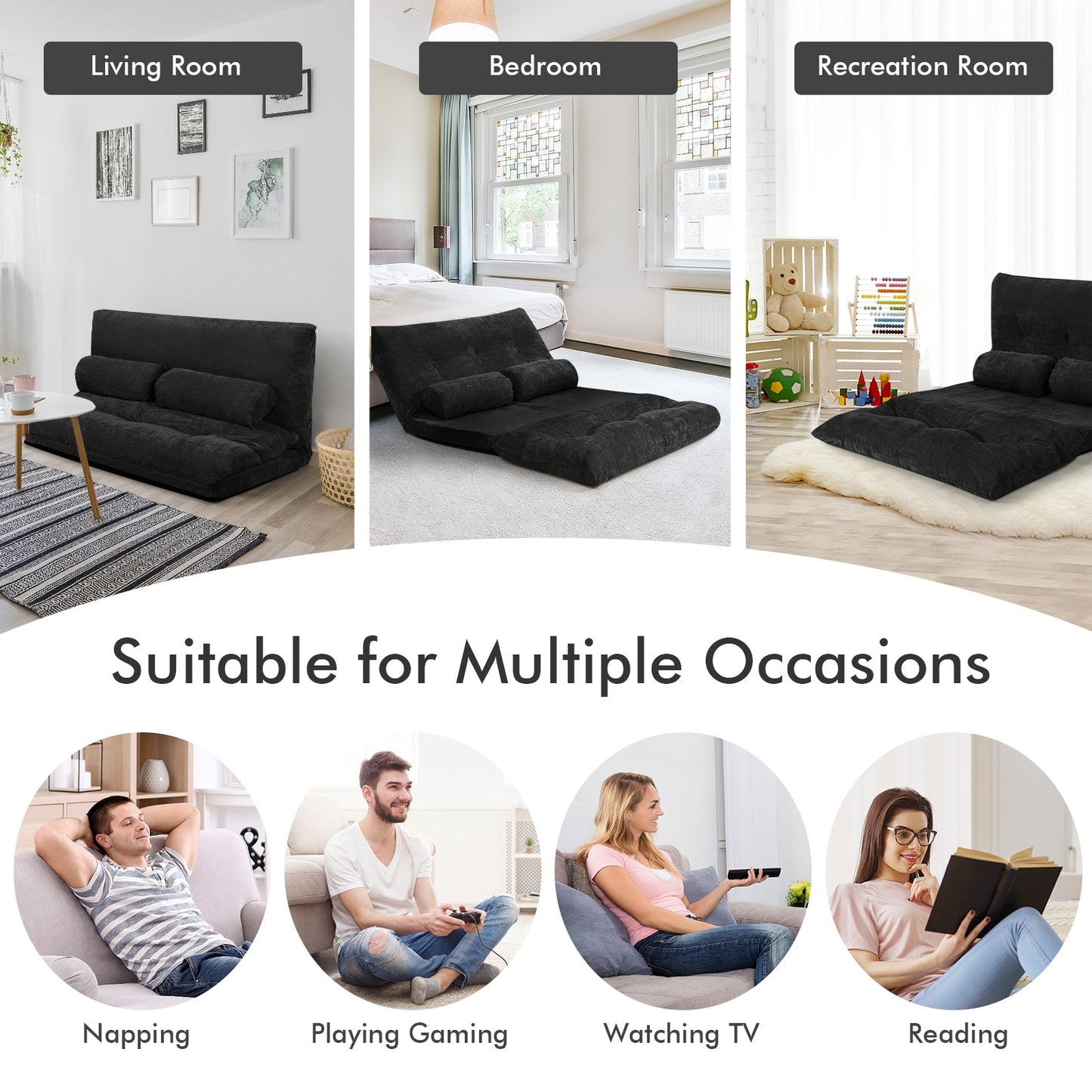 6-Position Adjustable Floor Sofa with 2 Pillows