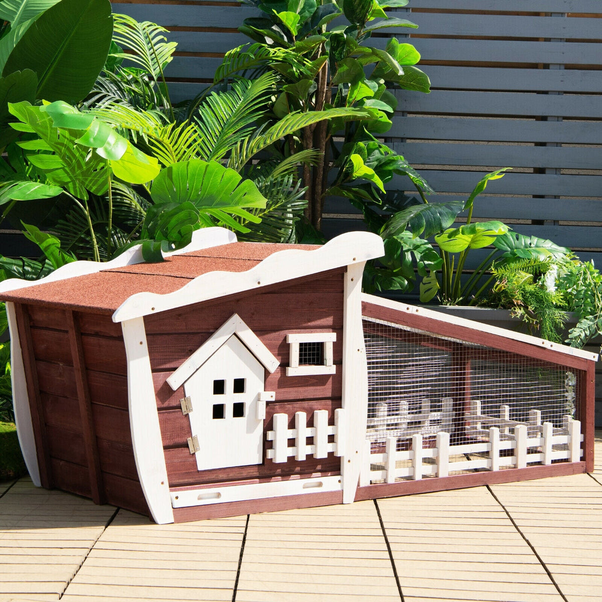 62 Inch Wooden Rabbit Hutch with Pull Out Tray