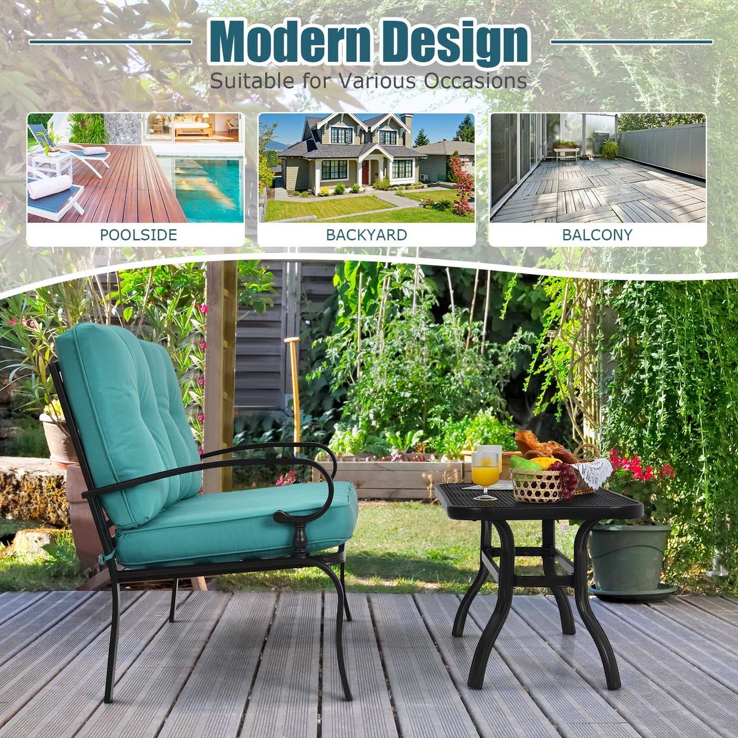 2-Piece Patio Loveseat Set with Cushions and Coffee Table