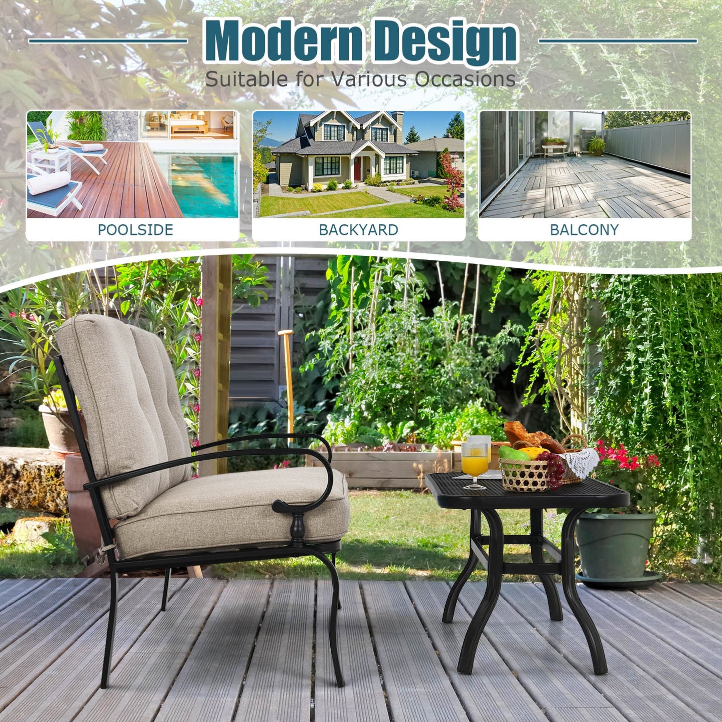 2-Piece Patio Loveseat Set with Cushions and Coffee Table