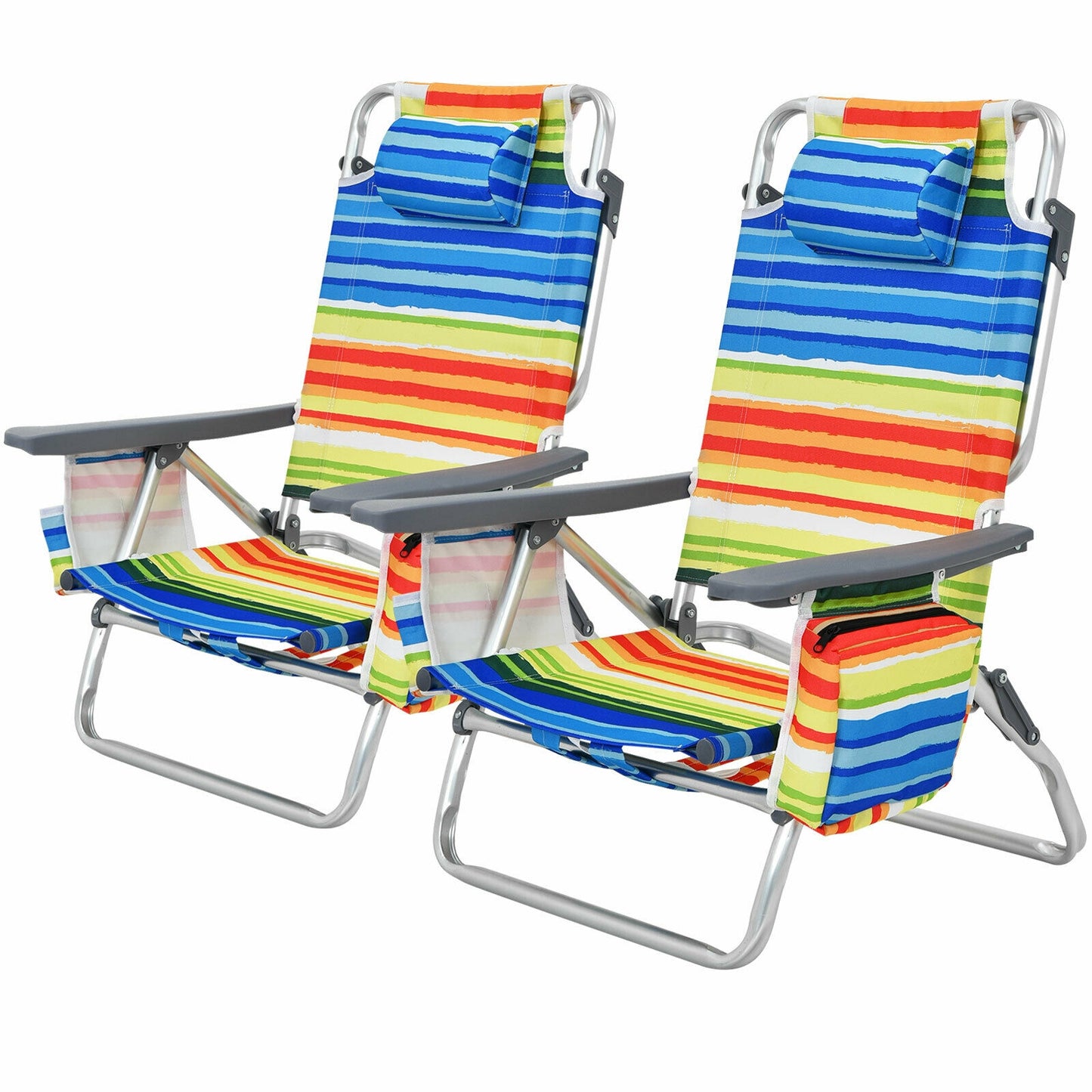 Folding Beach Chair 4-Pack with Adjustable Backrest & Pillow