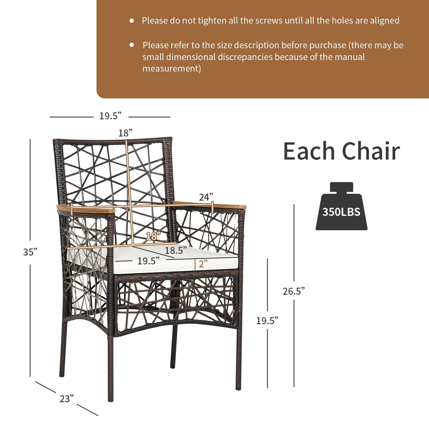 Patio Dining Chairs Set of 2 with Cushions & Wood Armrests