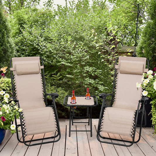 Zero Gravity Reclining Lounge Chairs with Table Set (3-Piece)