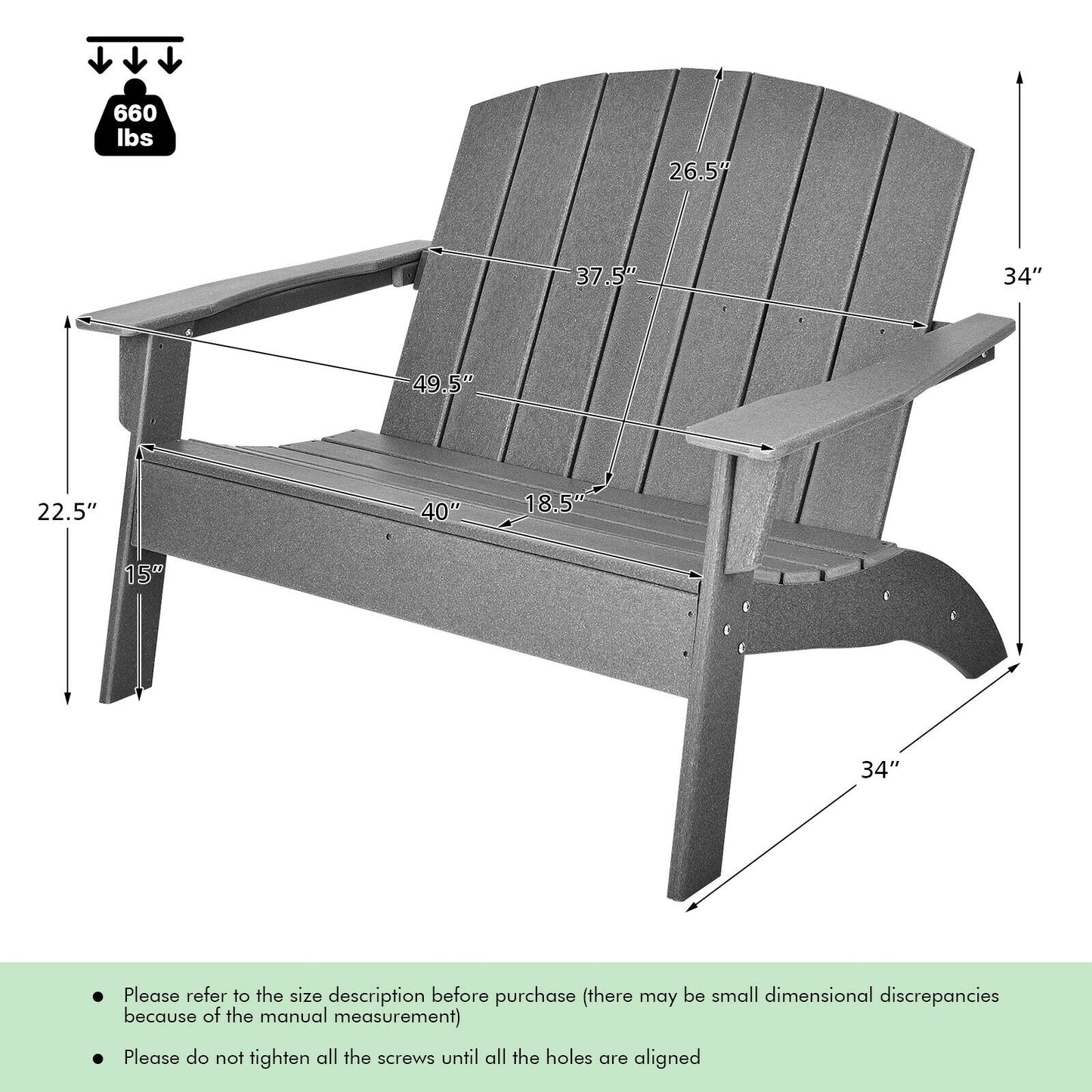 HDPE Adirondack Chair for Patio and Garden - Gray