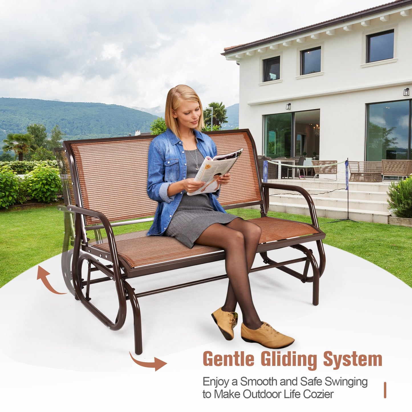 48-Inch Outdoor Glider Loveseat with Steel Frame