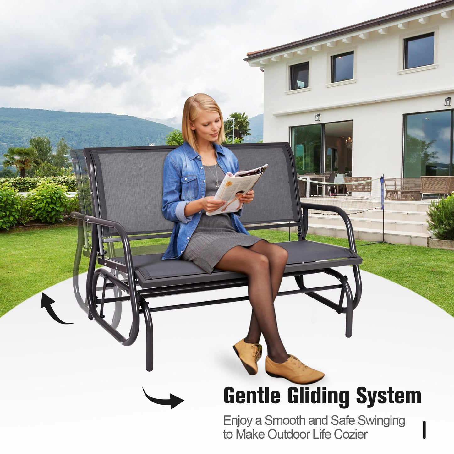 48-Inch Outdoor Glider Loveseat with Steel Frame