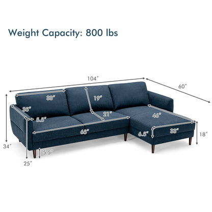 L-Shaped Fabric Sectional Sofa with Chaise Lounge and Solid Wood Legs