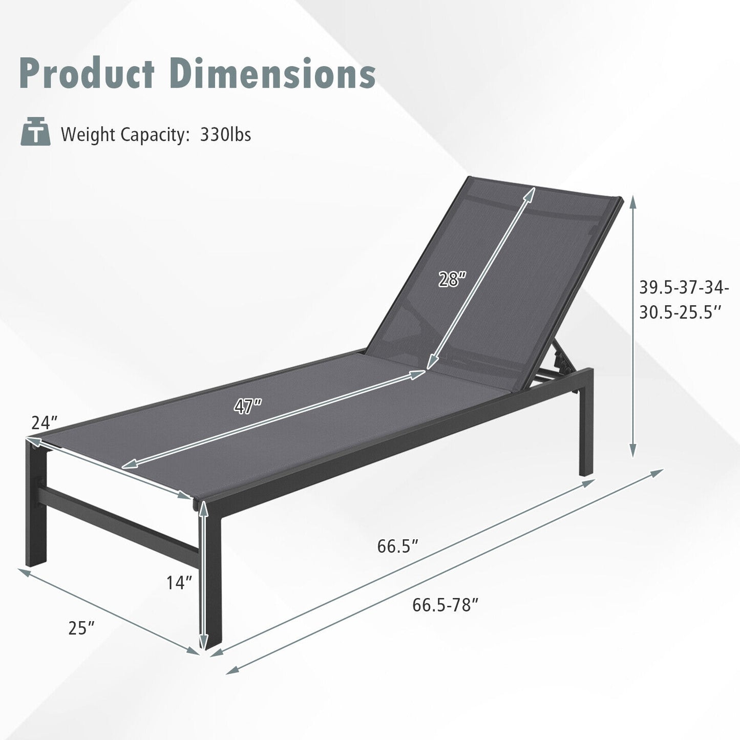 6-Position Adjustable Chaise Lounge Chair with Aluminum Frame