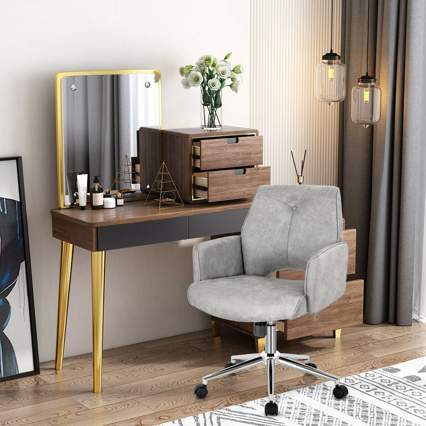 Adjustable Mid Back Office Chair with Armrest - Gray