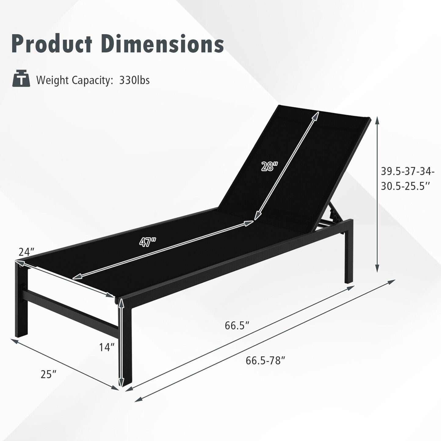 6-Position Adjustable Chaise Lounge Chair with Aluminum Frame