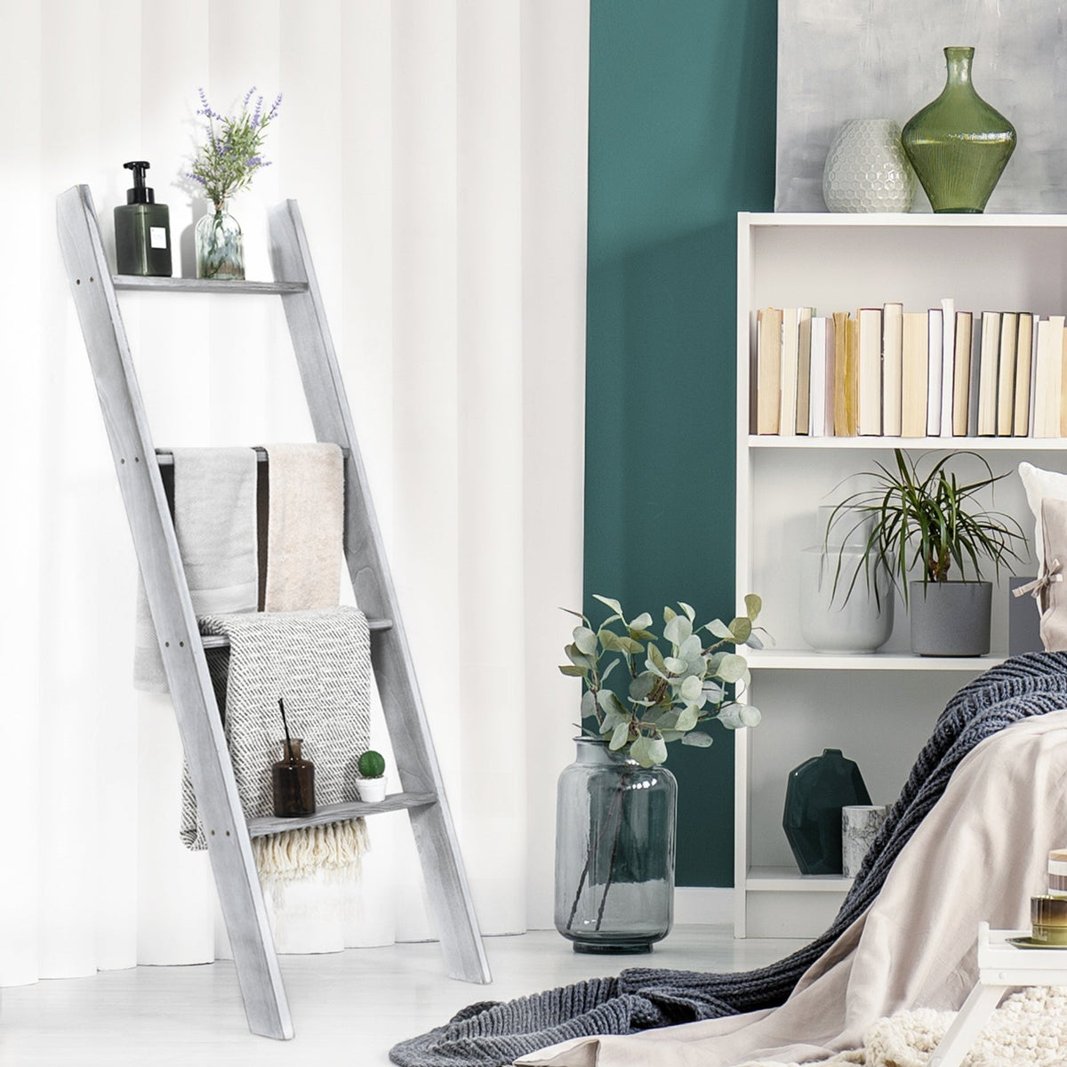 4-Tier Wall Leaning Ladder Shelf Stand