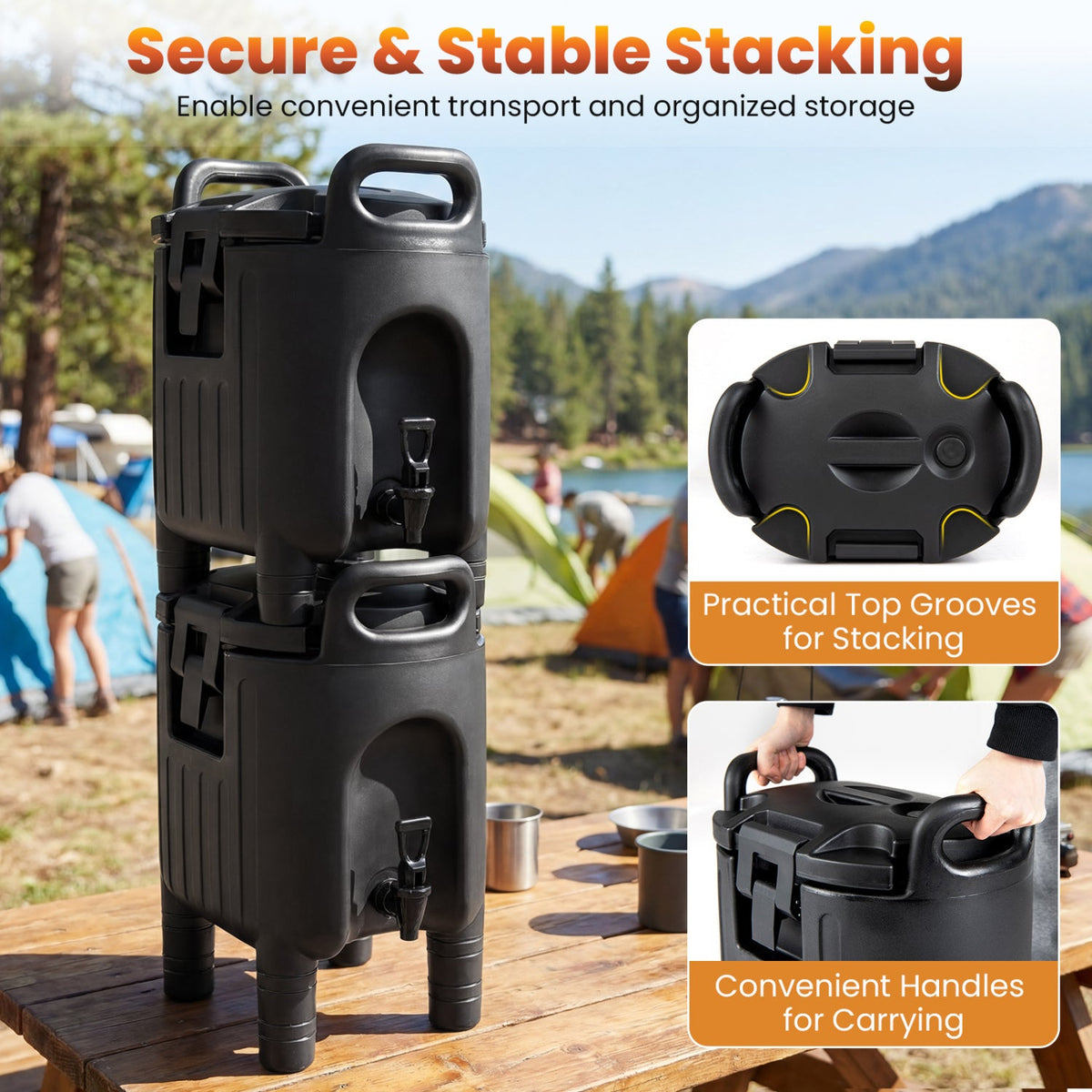 2.6 Gal Insulated Beverage Dispensers Set of 3 with Handles