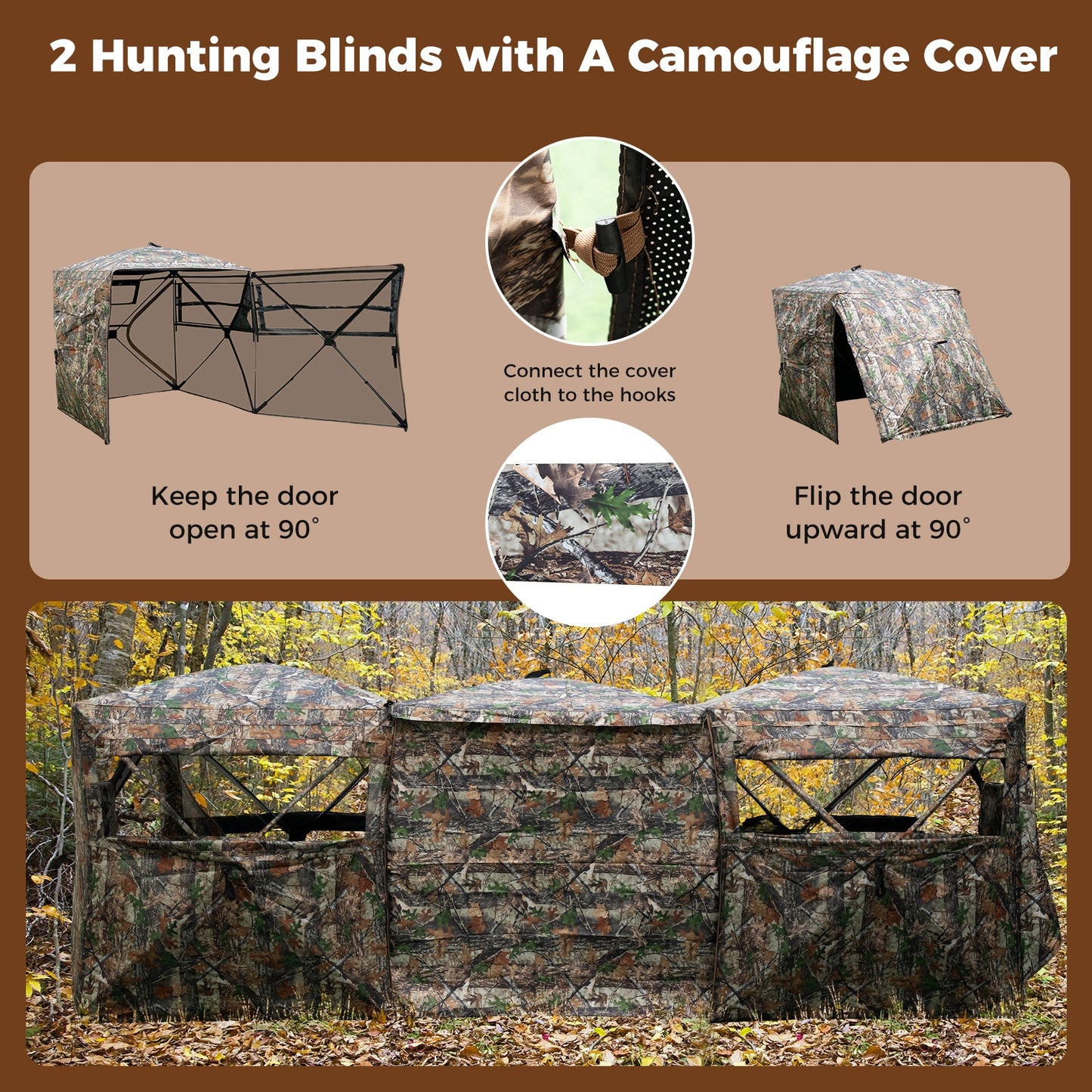 2-6 Person Side-by-Side Hunting Blinds Double One-way See-through Ground Blinds