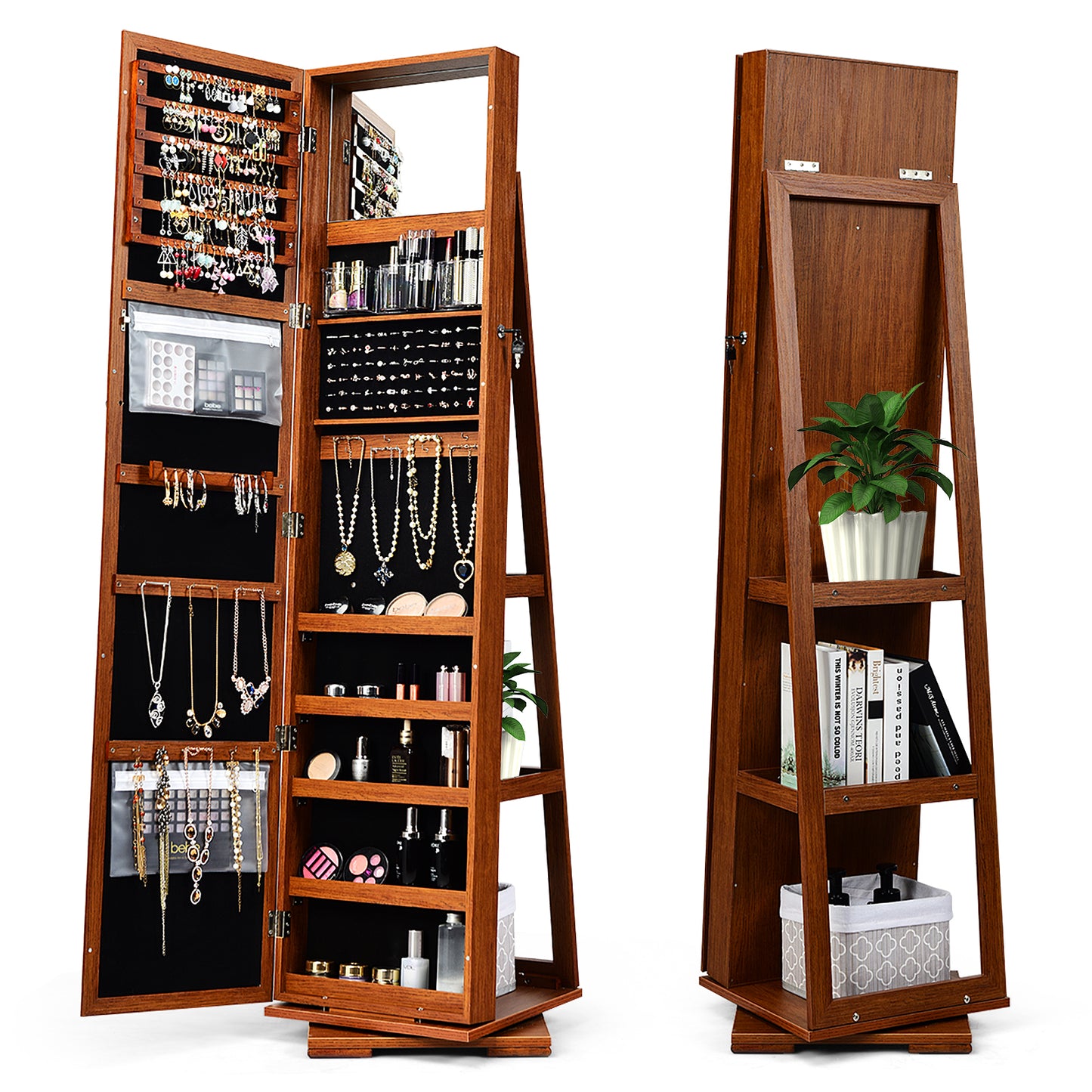 Jewelry Armoire with Full-Length Mirror and 360° Rotation