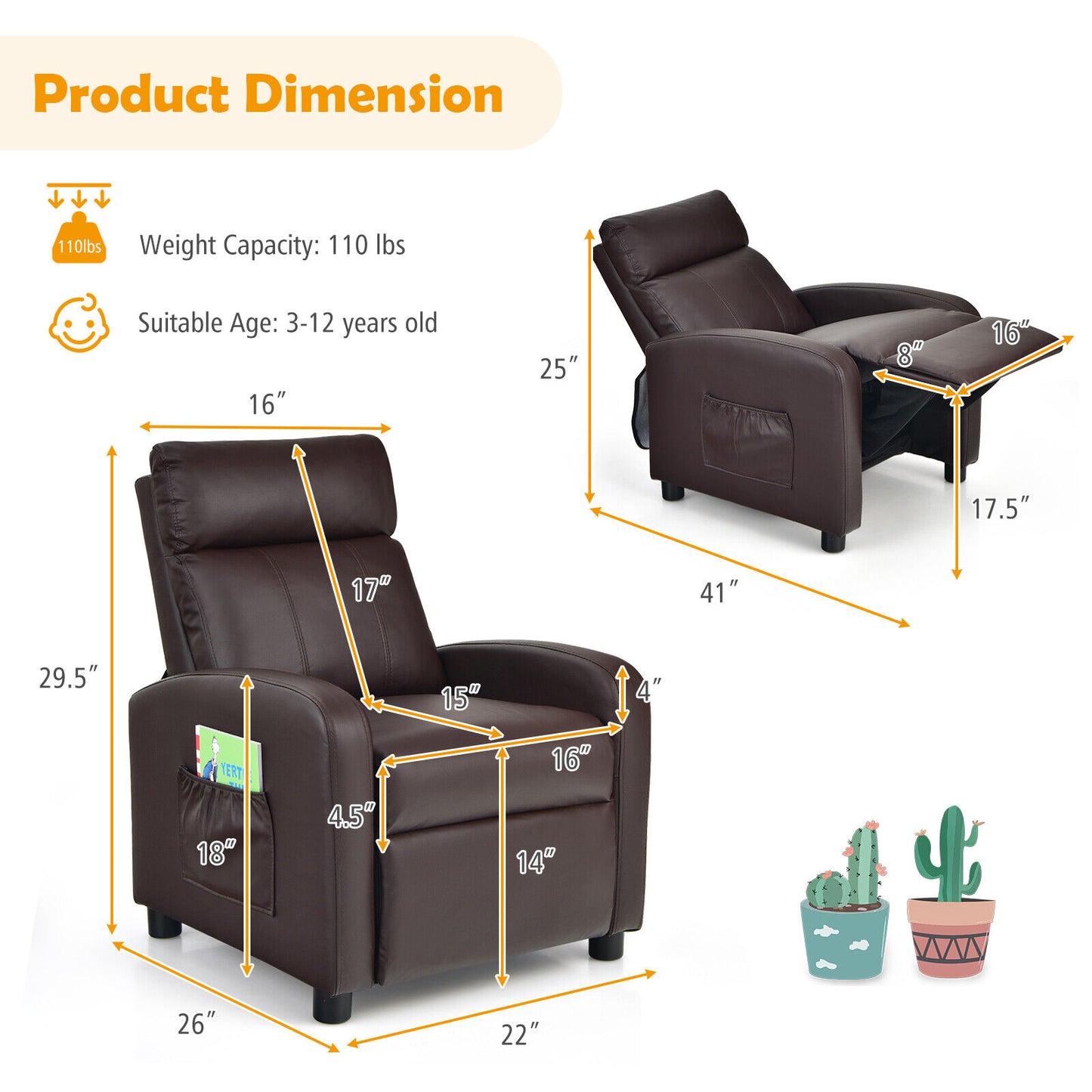 Kids Recliner Chair with Adjustable Backrest & Footrest