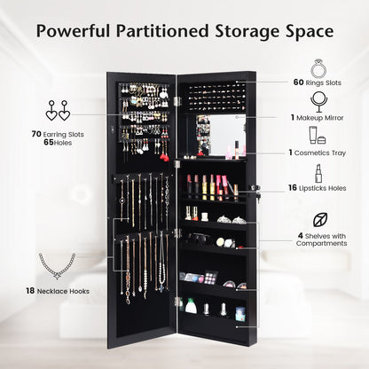 Wall Mounted Jewelry Cabinet with LED Lights and Mirror
