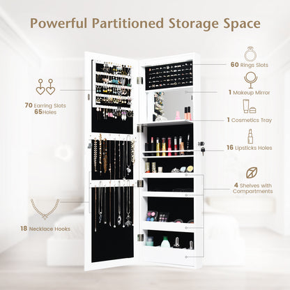 Wall Mounted Jewelry Cabinet with LED Lights and Mirror