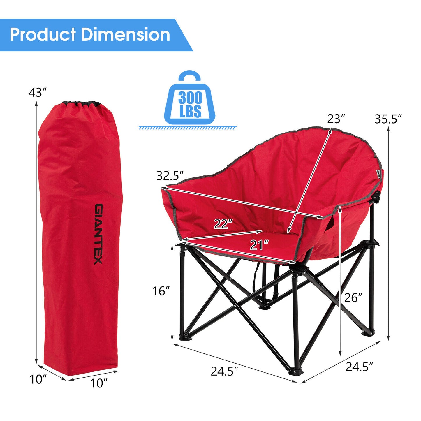 Folding Moon Chair with Padded Seat and Carrying Bag